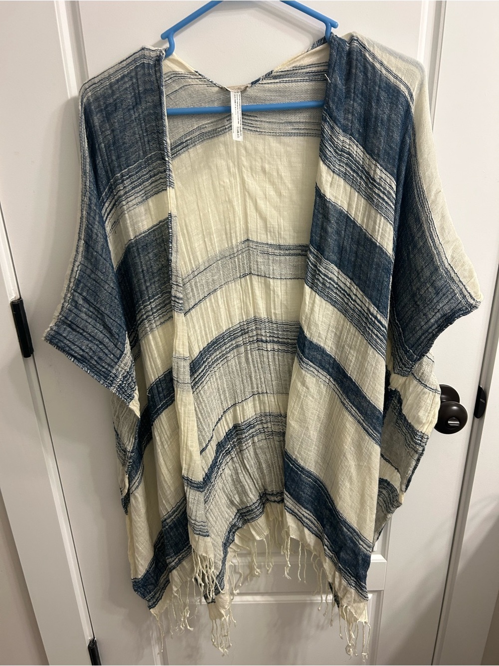 Ecote Cream and Blue Striped Swim Coverup Kimono